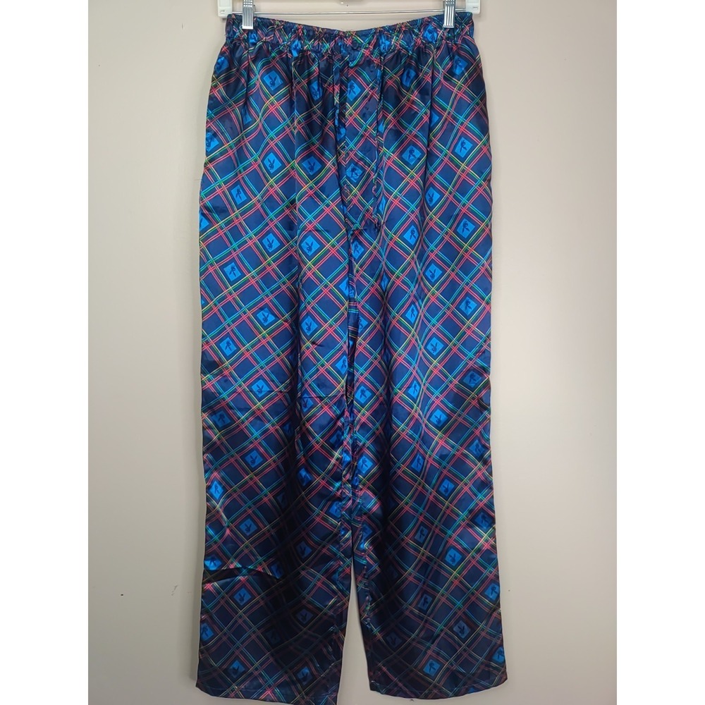 Playboy Men Blue Multi Color Plaid Bunny Logo Pajama Pants Size XL